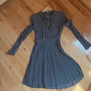 Black and white polka dot mini dress, long sleeve